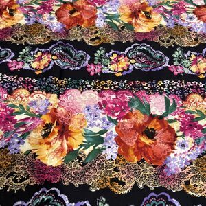 Timeless Treasures Summer C3100  Vibrant Floral On Black Quilting Fabric 31 X 44